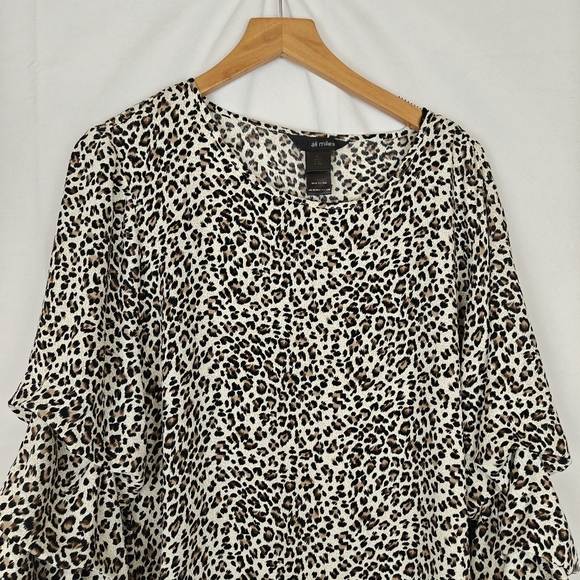 Ali Miles Ruffle Sleeve Cheetah Printed Blouse Size LG Women's - Picture 4 of 10